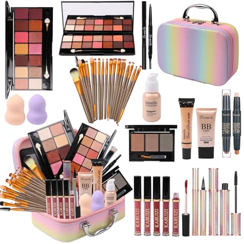 MTDXILTAI Makeup Set for Girls, Rainbow Makeup Kit, Beauty Boxes with Brushes and Cosmetics, Fashionable Makeup Case Org