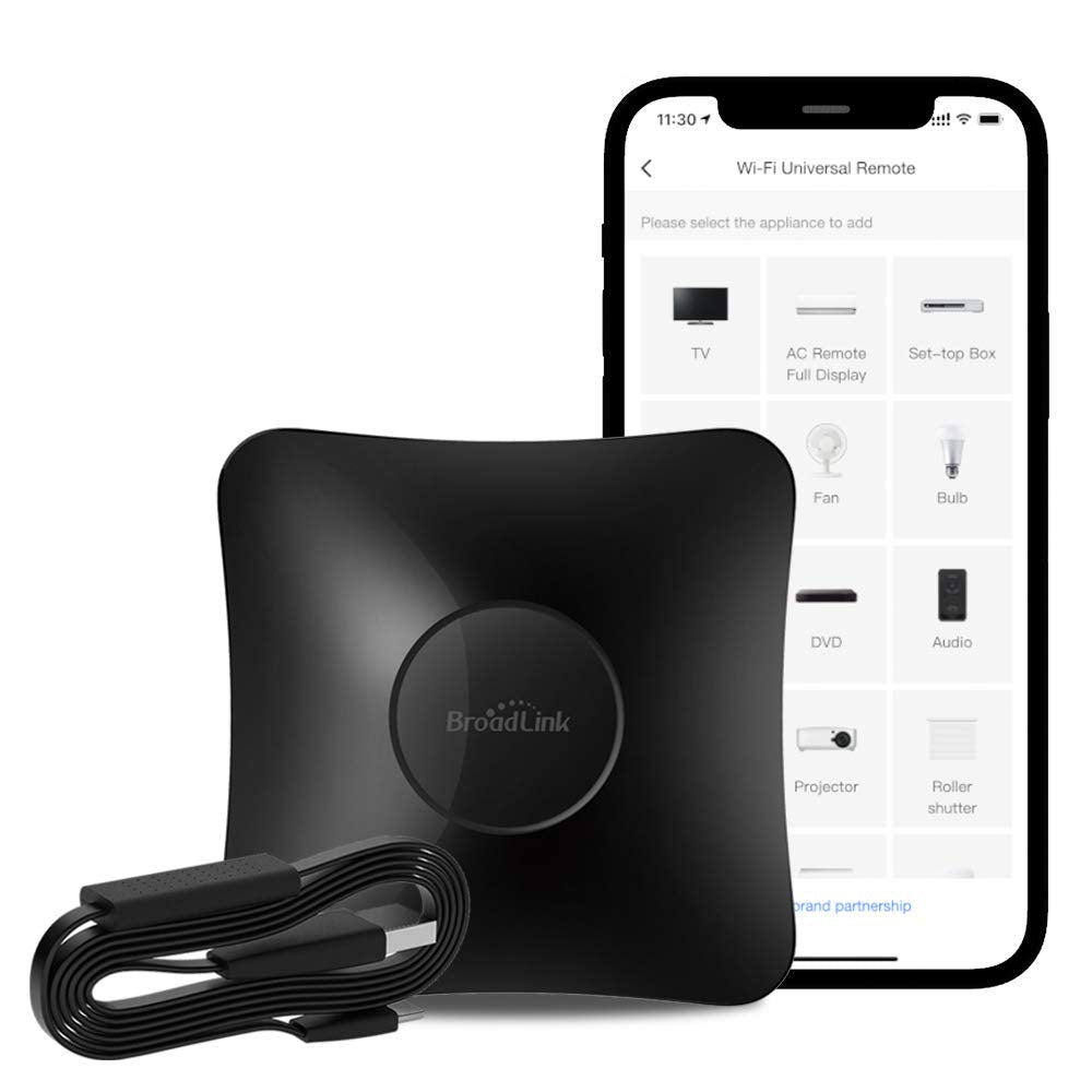 BroadLink RM4 Pro S IR RF Hub, Temp Humidity Sensor Cable 2.4G Wi-Fi – Black