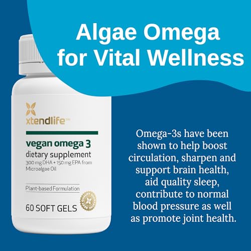 Xtendlife Vegan Omega‑3 DHA & EPA Supplement, 30 Day Supply - Product Imagery