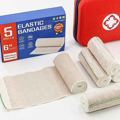 AZEN Premium 5 Pack Elastic Bandage Wrap 6 Inch, Compression - Product Imagery