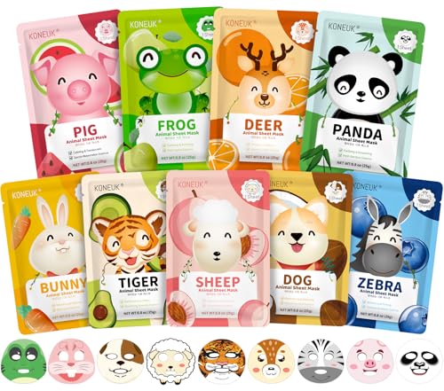 9 Pack Animal Face Masks Skincare for Kids, Spa Party Gifts for - Product Imagery