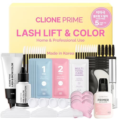CLIONE PRIME Korean At Home Lash Lift and Color Kit – Temporary Eyelash & Eyebrow Color, Black, Naturally Fades Within 1