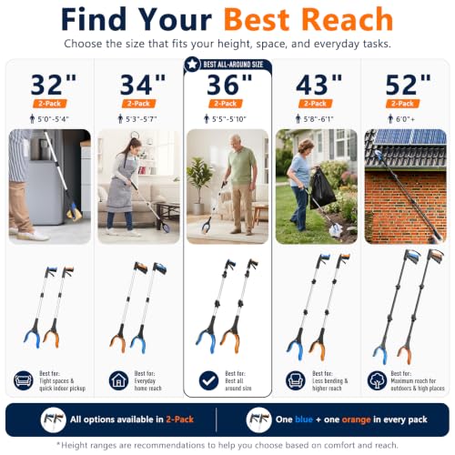 36 Inch Foldable Grabber Reacher Tool, 2 Pack for Seniors - Product Imagery