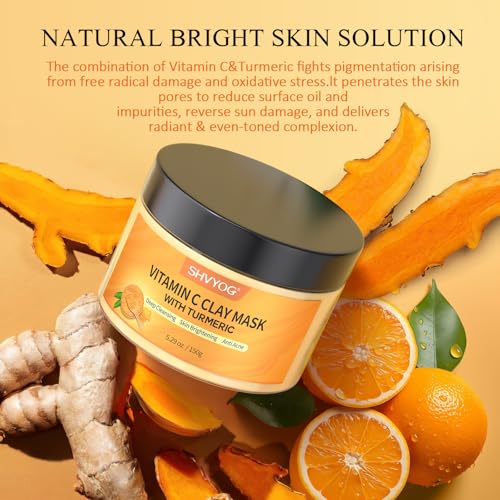 SHVYOG Turmeric Vitamin C Clay Mask with Kaolin Clay for Dull & - Product Imagery