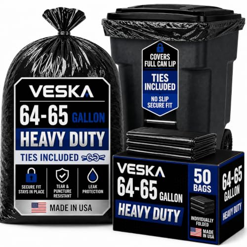 Veska 65 Gallon Trash Bags for Toter, (Value-Pack 50 Count - Product Imagery