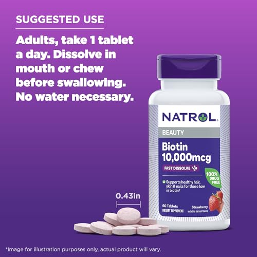 Natrol Biotin 10000mcg, 4X Faster Dissolve Supplement for - Product Imagery