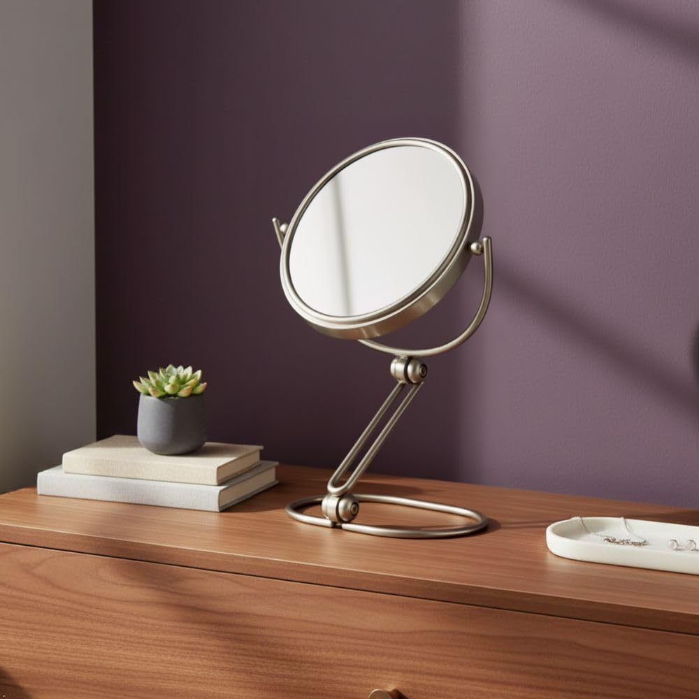JERDON 5.5" Tabletop Makeup Mirror - 10X Magnification - Nickel - MC450N – close-up detail in Nickel Nickel Black Br