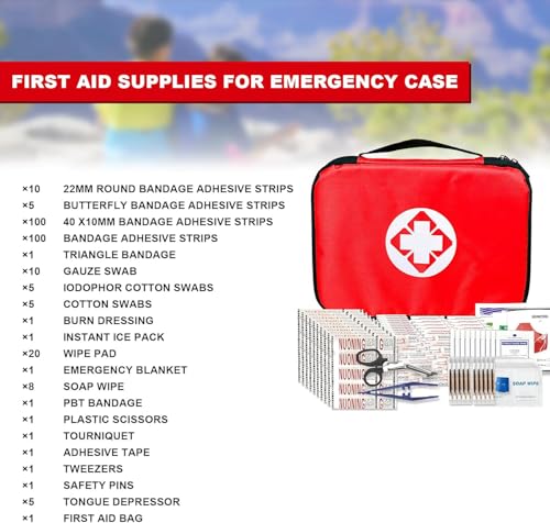 First Aid Kit 300PCS Car Home Camping Essentials Red 1st Aid - Product Imagery