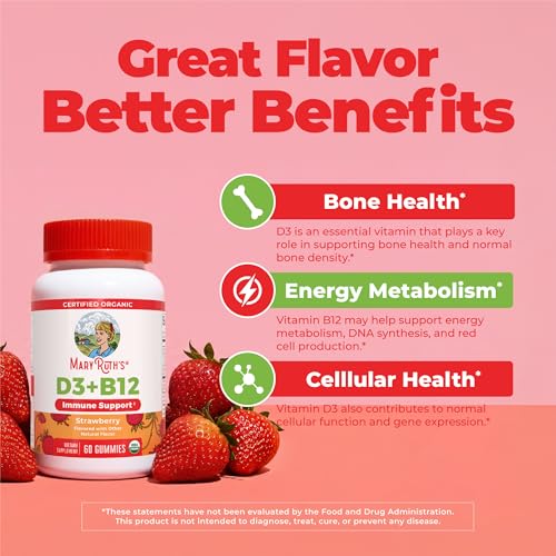 MARYRUTH'S Organic Vitamin D3 + B12 Gummies for Ages 4+, 60 - Product Imagery