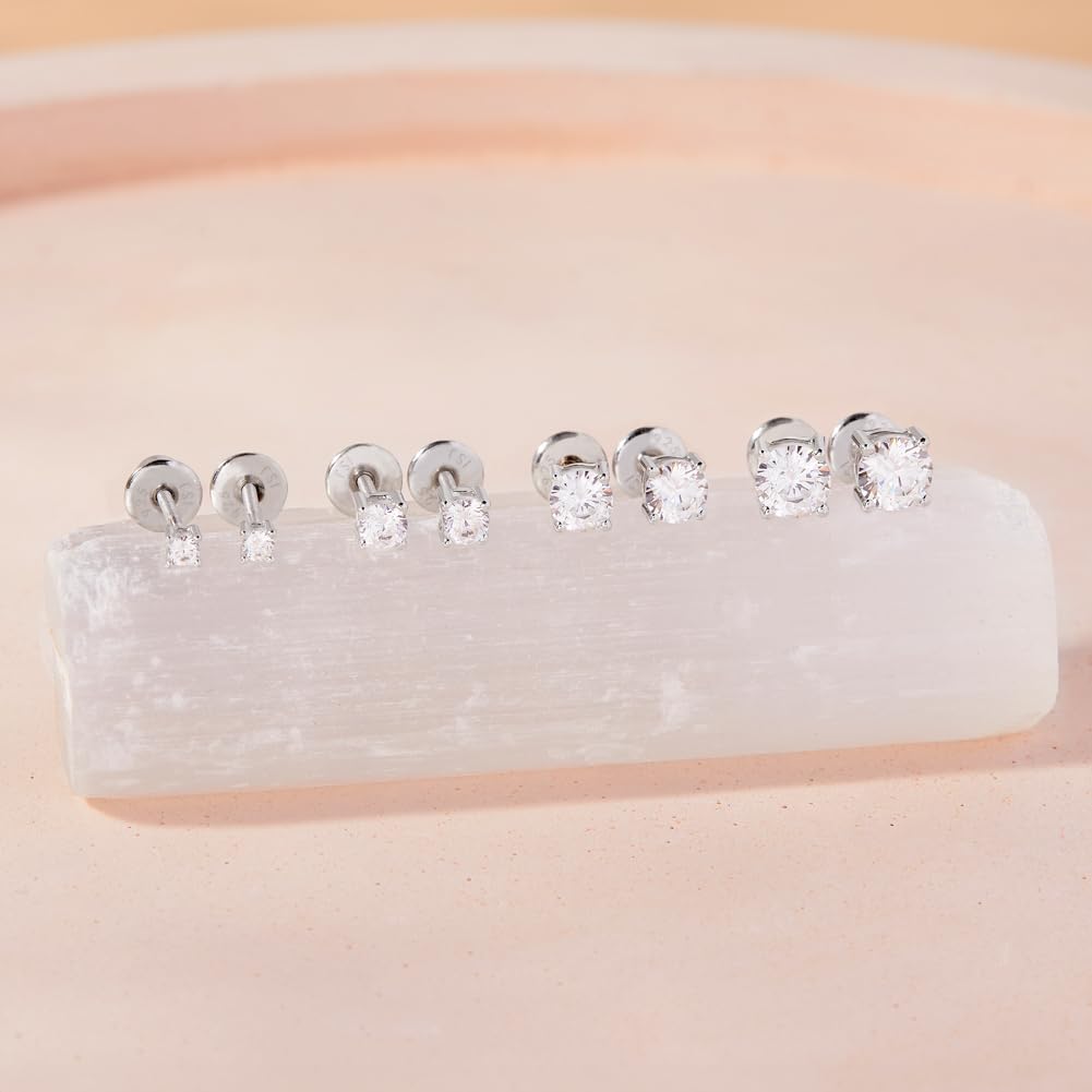 In Season Jewelry Tiny Solitaire Sterling Silver Kids Earrings – 2mm-5mm – full view, size 2mm