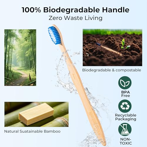 Bamboo Toothbrushes, Plant-Based Soft Bristles 10 Pack - Product Imagery
