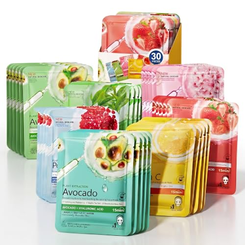 30-Piece Hydrating Face Masks Bulk, Sheet Masks for Skincare - Product Imagery