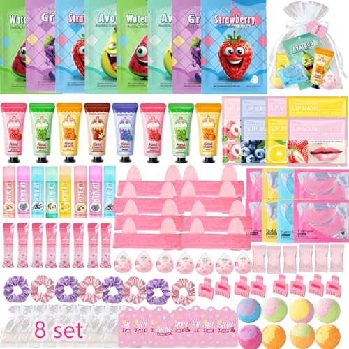 Aavlarla 112PCS Spa Party Supplies for Girls, Spa Party FavorsInclude Face Masks,Hand Cream,Lip Mask,Spa Headband and Fo