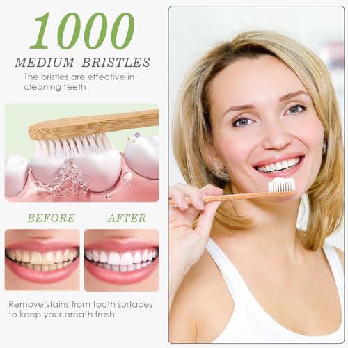 30 PCS Bamboo Toothbrushes Pack, Natural & Eco-Friendly Wooden - Product Imagery
