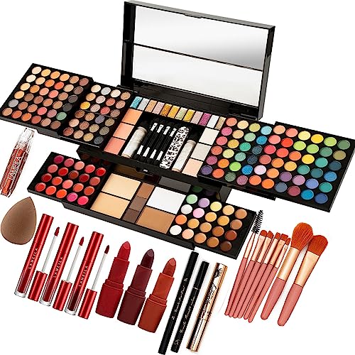 MISS ROSE M 187 Colors Professional Makeup Palette - All-in-One Kit With Eye Shadows, Lipsticks, Mascara, Foundations, B