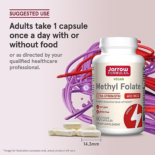 Jarrow Extra Strength Methyl Folate, Folate 400 mcg, 60 Capsules - Product Imagery