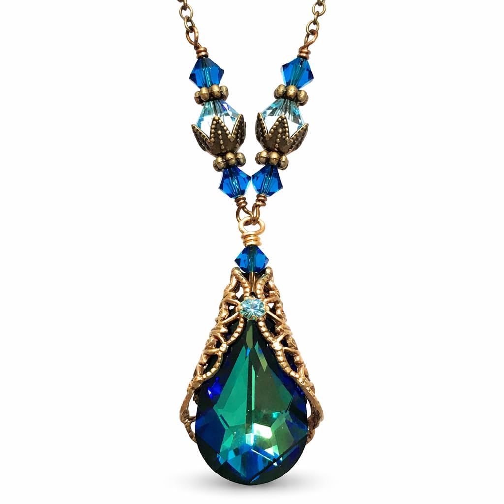 HisJewelsCreations Bermuda Blue Teardrop Pendant Filigree Necklace Jewelry for Women Gift for Her – Bermuda Blue