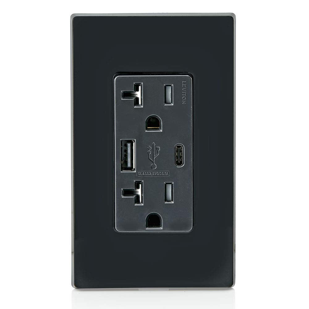 Leviton Type A & Type-C USB in-Wall Charger with 20A Tamper-Resistant Outlet, USB Charger for Smartphones and Tablets. N