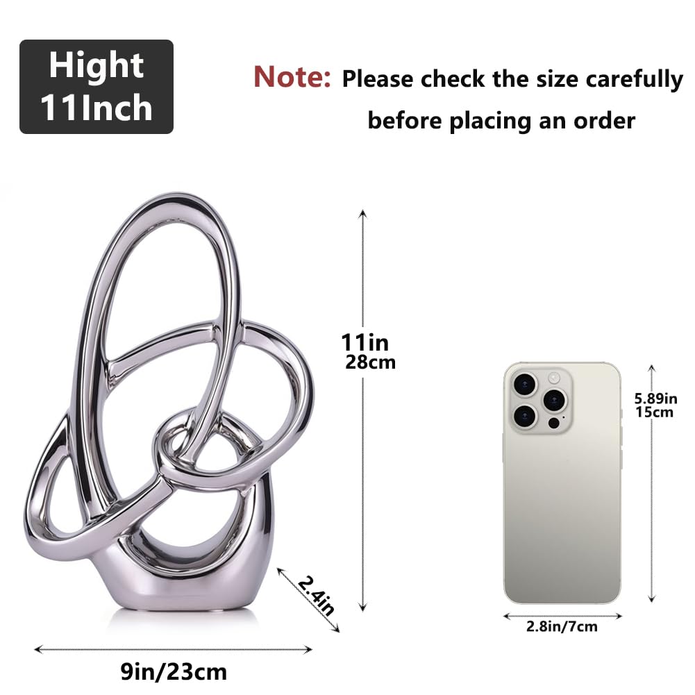 XIYOUQI 11in Silver Ceramic Statue – Modern Abstract Art Figurine for Home Decor Accents, Tabletop Centerpiece for Dinin