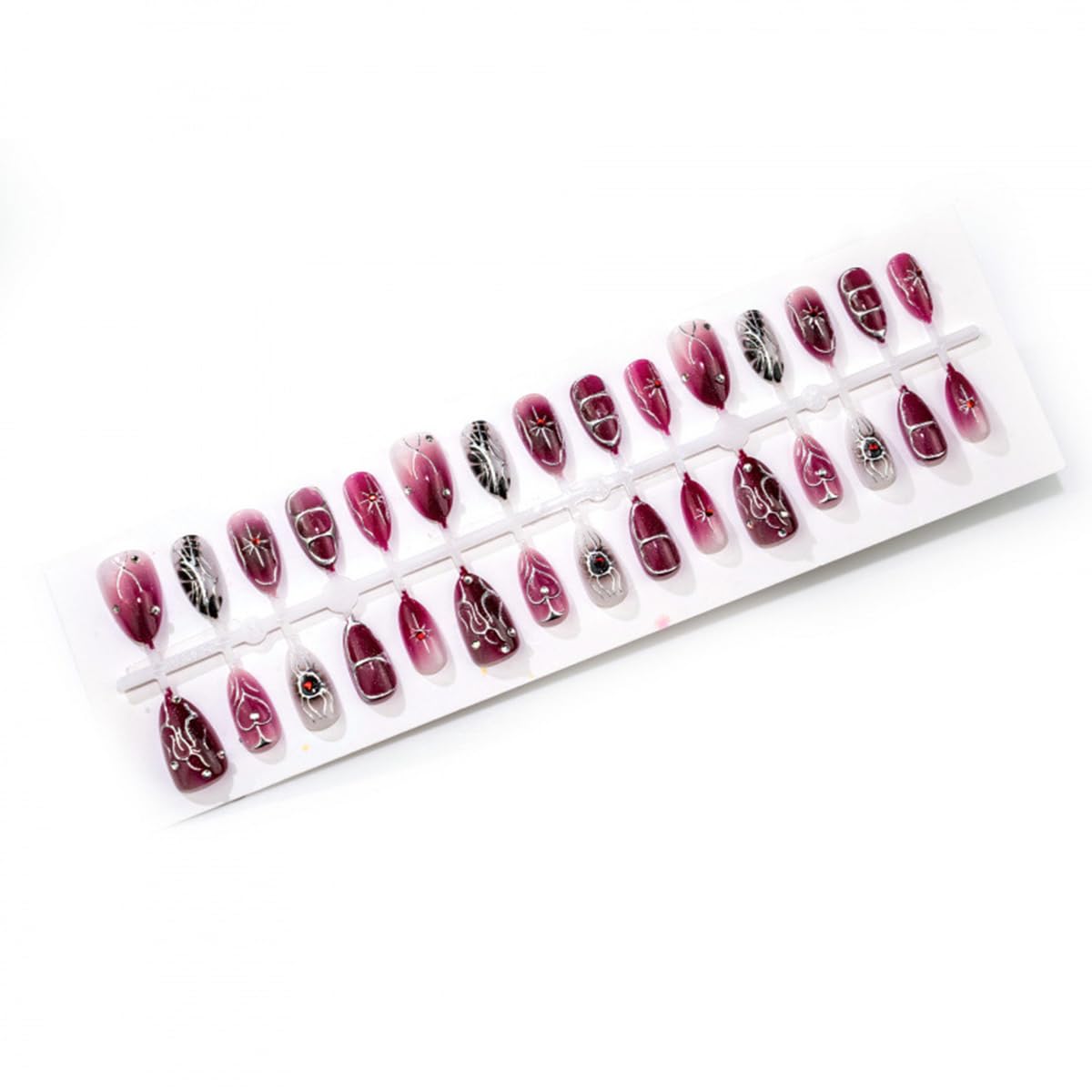 Gothic Press on Nails Medium Almond Dark Purple, Y2K Punk Fake Nails with Rhinestone Silver Star Design, Glossy Acrylic Full Cover False Nails, Cute Goth Stick on Nails Reusable Nails for Women 30Pcs