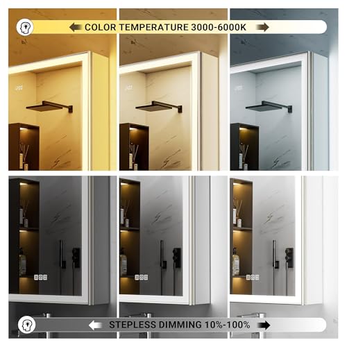 36x30 Lights Medicine Mirror Cabinet, Beveled Brushed Nickel - Product Imagery