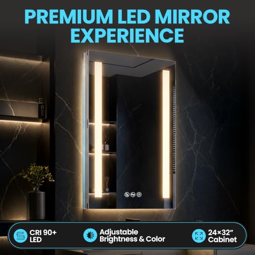 Blossom LED Medicine Cabinet Mirror for Bathroom, 24x32 Inch | - Product Imagery
