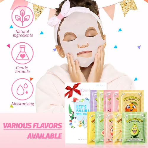 Kaely 10 Pack Fruit Face Masks for Kids, Kids Face Mask Spa Day - Product Imagery