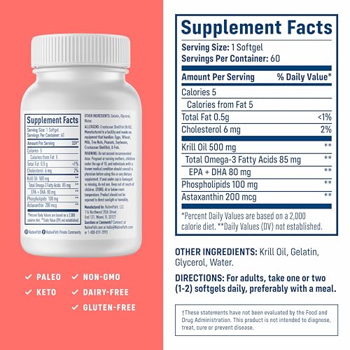NativePath Antarctic Krill Oil 500mg, Omega-3, 60 Softgels - Product Imagery