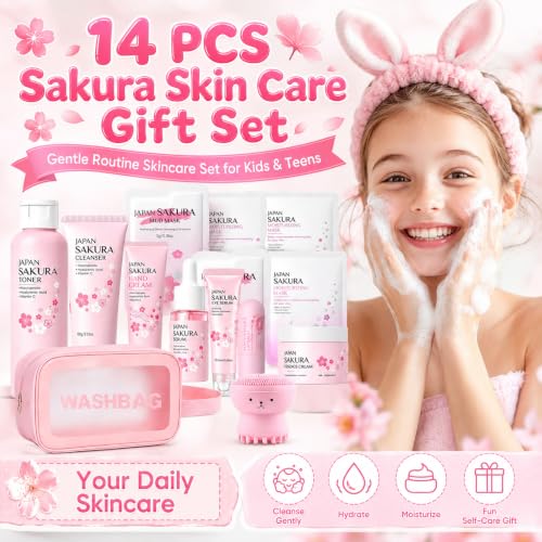 Sakura Skin Care Set for Kids Teen Girls, 14 PCS Daily Gentle - Product Imagery