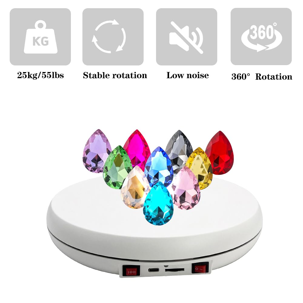 JAYEGT Multicolor LED Light Motorized Rotating Display Stand , 10 inch /55lbs Load, 360° Electronic Photography Turntabl