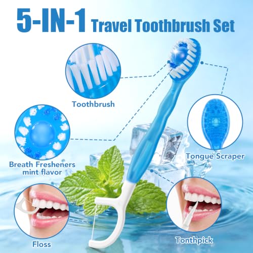 5 in 1 Disposable Travel Toothbrushes, Prepasted Mini On-the-Go - Product Imagery