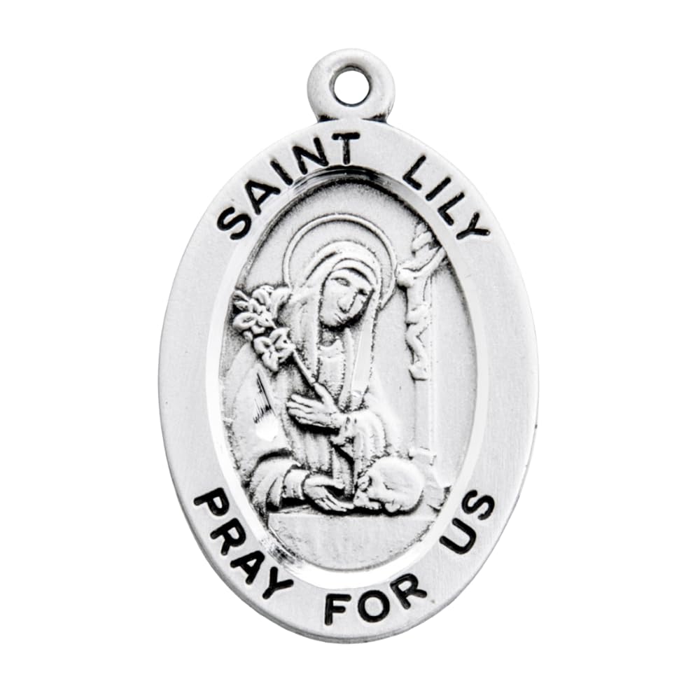 Everlasting Light Jewelry Sterling Silver Saint Medal Pendant Necklace Oval 0.9" x 0.6", 18" Rhodium Plated 