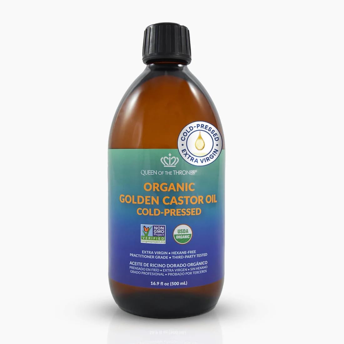 QUEEN OF THE THRONES Organic Golden Castor Oil, 16.9 oz, 500 ml – product photo (Oils)