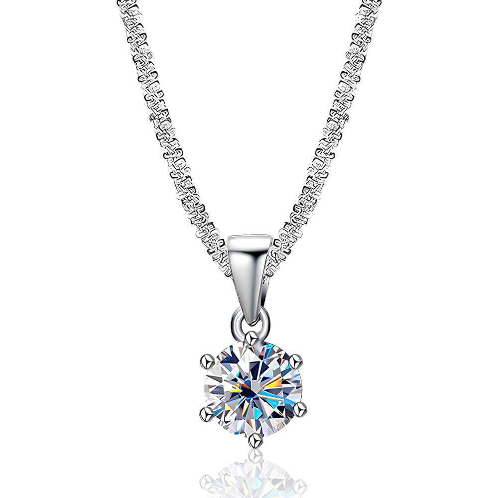 JOLINO Moissanite Necklace for Women, Pendant Necklaces, 925 Sterling Silver 18K White Gold Plated, Silver Necklace for 