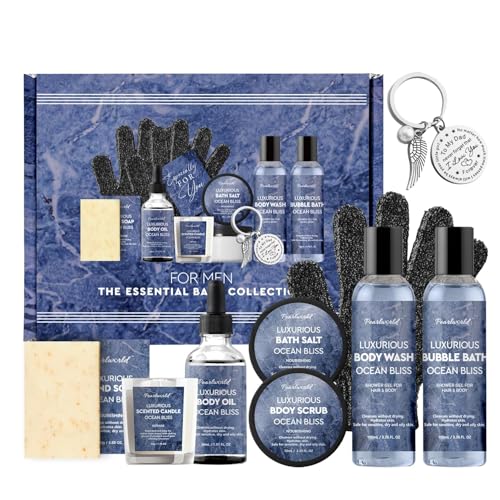 PEARLWORLD Birthday Gifts Baskets for Men Bath Spa Set, Ocean-Scented, 12Pcs – Natural, Vegan, Ocean 12 Pcs