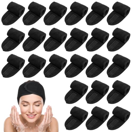 AojSup 24 Pcs Spa Facial Headband Set, Premium Cotton Esthetician Headbands(Black) – Black, Cotton
