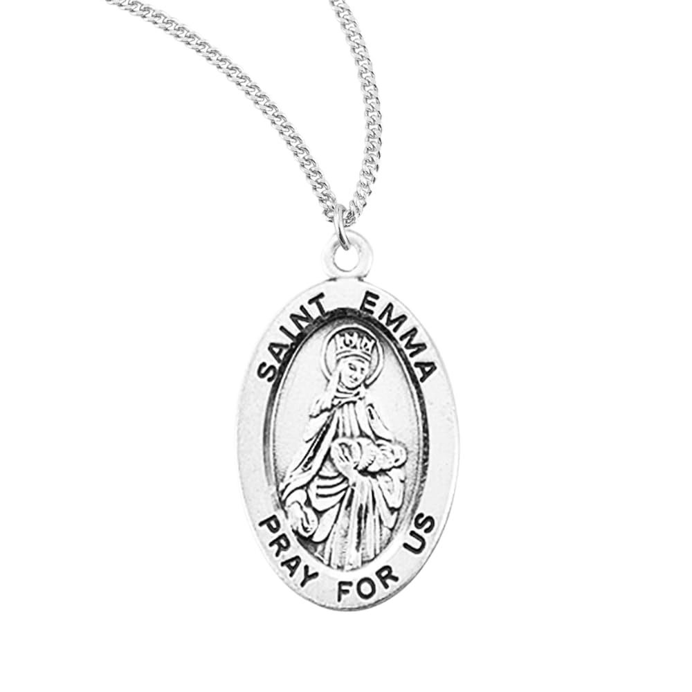 Everlasting Light Jewelry Sterling Silver Saint Medal Pendant Necklace Oval 0.9" x 0.6", 18" Rhodium Plated 