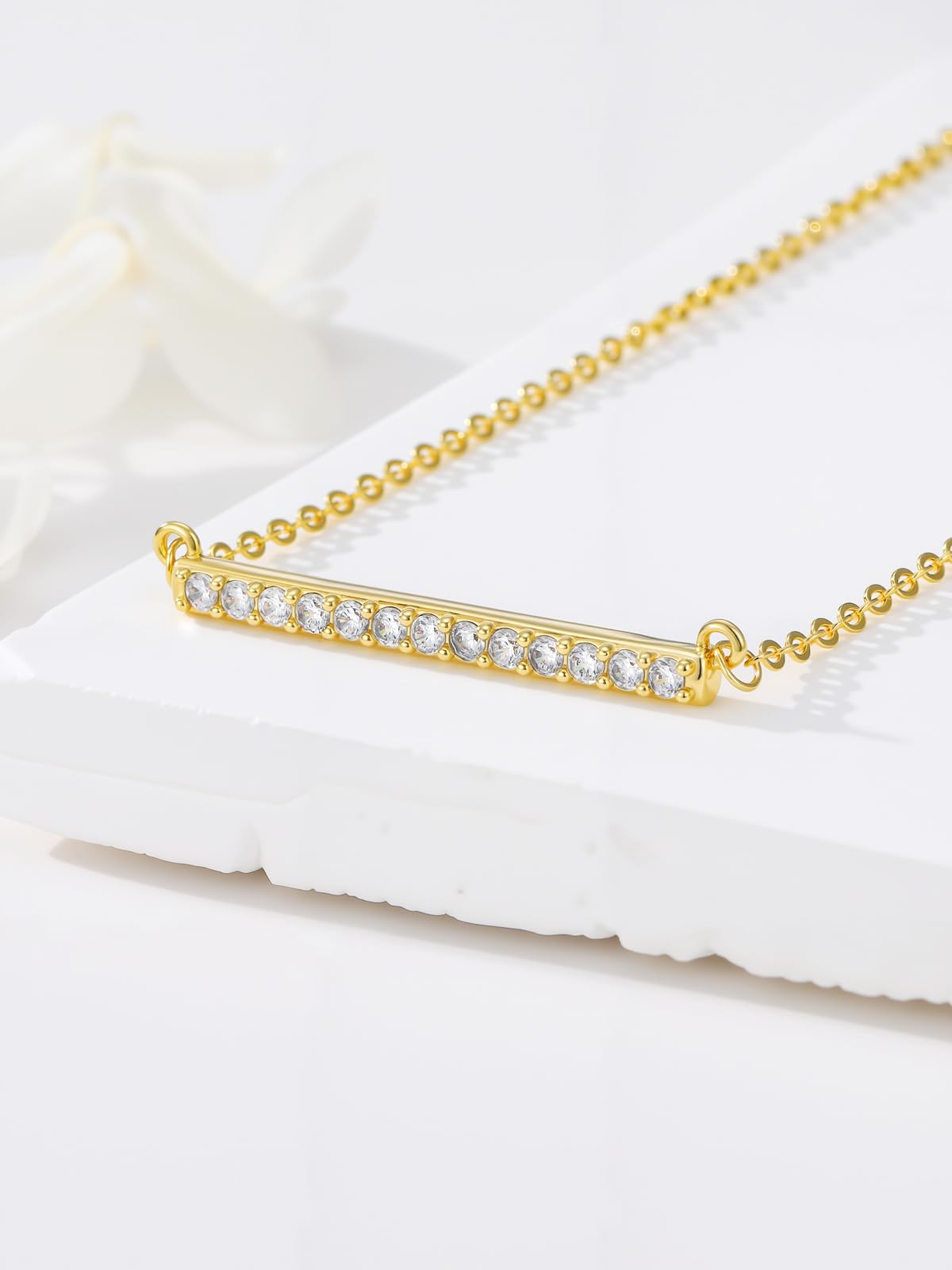 14K Gold Bar Necklace Gold Bar Pendant Simple Gold Necklace - Zoeniya Official Imagery - 3