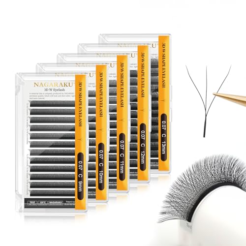 NAGARAKU 3D W Premade Fans Lash Extensions 0.07 C 9/10/11/12/13mm 5 Trays – 0.07-C 3D W, Faux Mink