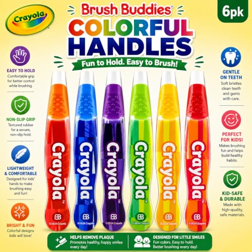 Brush Buddies Crayola Kids Toothbrush Set 6 Pack Soft Bristle - Product Imagery