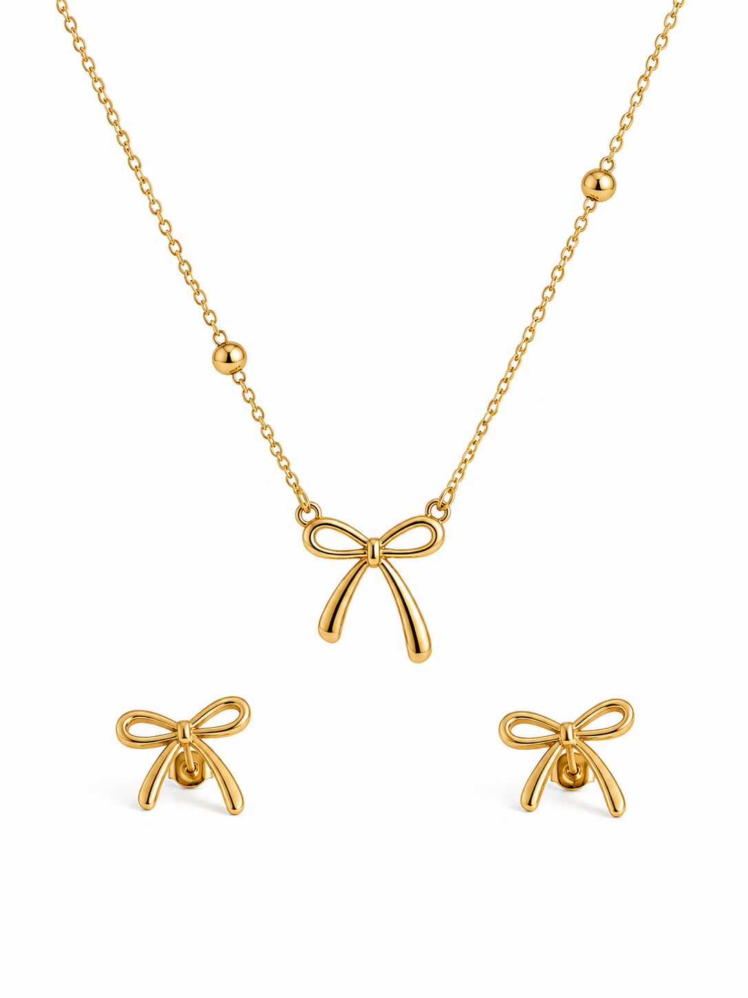 Amaazing, Inc. Solene 18K Gold Plated Hypoallergenic Stainless Steel Necklace & Earrings Set for Women, Elegant Ribbon-I
