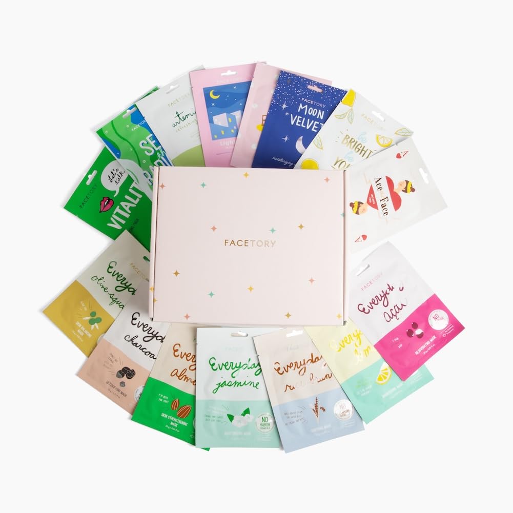 FACETORY Korean Face Mask Gift Set in Stylish Box, 15 Count - Product Imagery