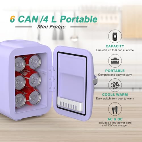 CROWNFUL Mini Fridge, 4 Liter/6 Can Portable Cooler and Warmer - Product Imagery
