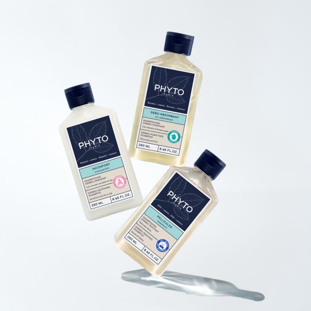 PHYTO Scalp Solutions Oil Absorbing Shampoo in 8.45 oz bottle, designed for oily scalp and hair cleansing.