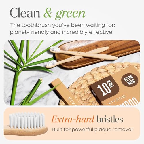 VIVAGO Extra Hard Toothbrushes for Adults - 10 Pack - Product Imagery