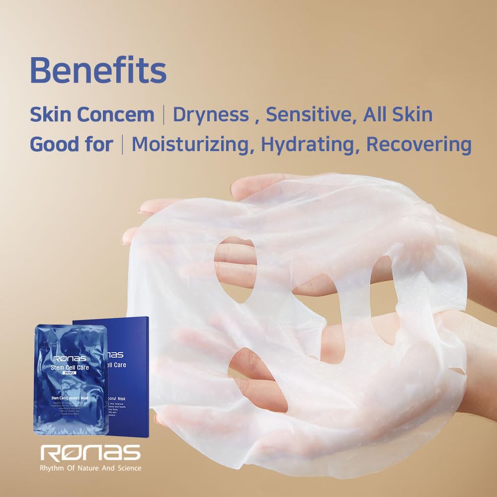 Ronas Stem Cell Coconut Gel Mask 5 pack. Anti Aging, Moisturizing, Rejuvenating. Sunburn Treatment. Korean Cosmetics. – 