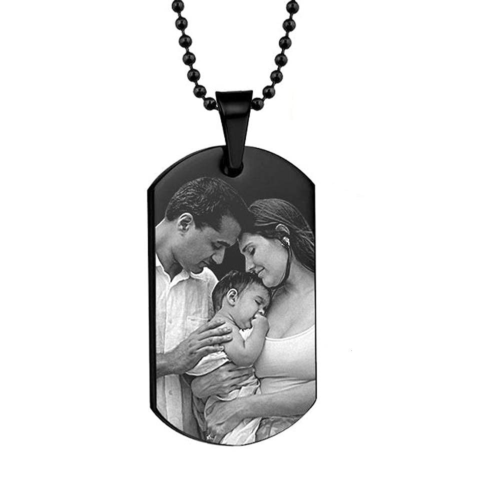 PicturesOnGold.com Personalized Black Photo Engraved Dog Tags Necklace – Black, 1 1/4 Inches x 2 Inches