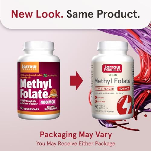 Jarrow Extra Strength Methyl Folate, Folate 400 mcg, 60 Capsules - Product Imagery