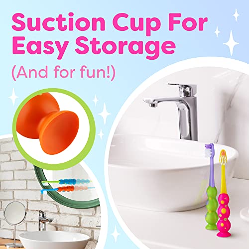 Kids Toothbrush 4 Pack - Soft Bristles with Suction Cup - - Product Imagery