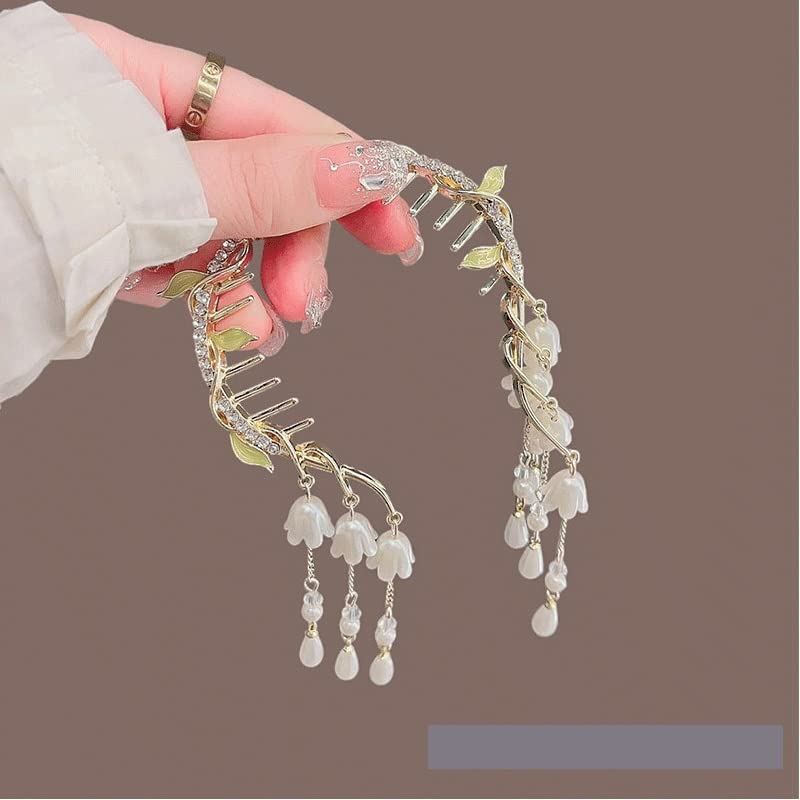 QERTYHJK Bell Orchid Tassel Hairpin Female Ancient Wind Ball Clip The Back Of The Dish Hair Headdress